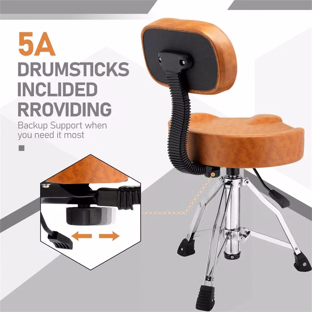 VOGREX Brown Adjustable Hydraulic Industrial Drum Stool with Backrest – 3