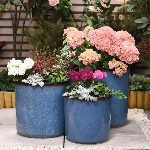 Garden Gear Blue Glazed Cylinder Planter Tub, W/D/H: 36 x 36 x 36 cm