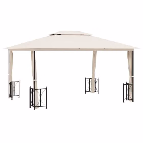 vidaXL Gazebo with Sidewalls and Double Roof, Beige, W: 300 cm, D: 300 cm, H: 265 cm – 1