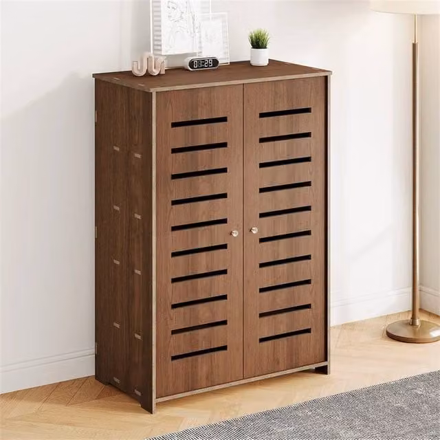 NESTLUNE 5 Tier Wooden Shoe Rack Storage Cabinet Organiser in Brown – 1