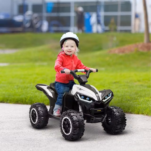 HOMCOM 12V White Electric Quad Bike Kids Ride On Car with Light and Sound Effects