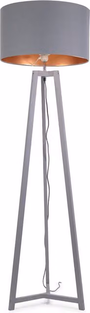 ValueLights Lottie Grey Wood Floor Lamp with Copper Drum Shade and LED Bulb Included