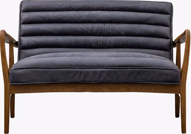 Perch & Parrow Scott Mid-Century Two-Seater Leather Sofa in Black Anthracite
