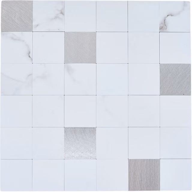 Livingandhome Set of 10 Self-Adhesive Gloss SPC Wall Tile Stickers in White and Silver