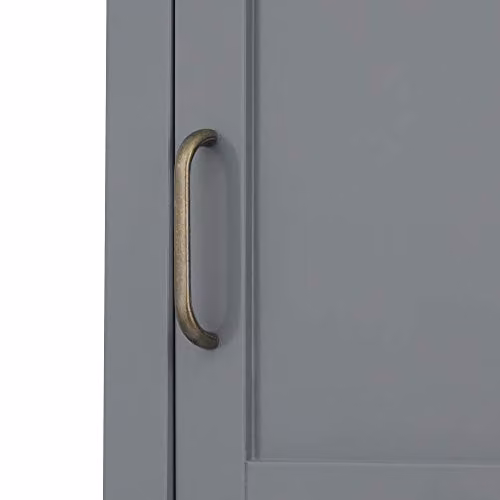 Teamson Home Mercer Collection Grey Wooden Tall Bathroom Storage Cabinet with 2 Hinged Doors and Internal Shelves, H 159.2 cm x W 38.0 cm x D 33.0 cm – 3