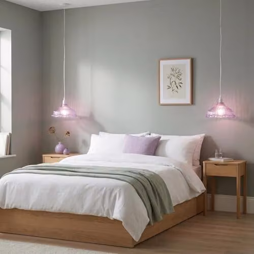 Happy Homewares Modern Ribbed Glass Cylinder Pendant Ceiling Light Shade in Lilac Purple, W/D/H: 12 x 12 x 25 cm – 2