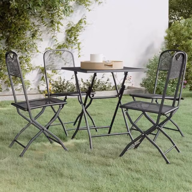 Berkfield Home 5 Piece Modern Garden Dining Set in Anthracite Black Expanded Metal Mesh – 1