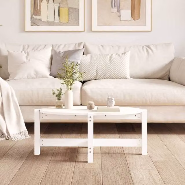 Berkfield Home Beautiful White Solid Wood Pine Coffee Table W: 87 cm, D: 48 cm, H: 35 cm
