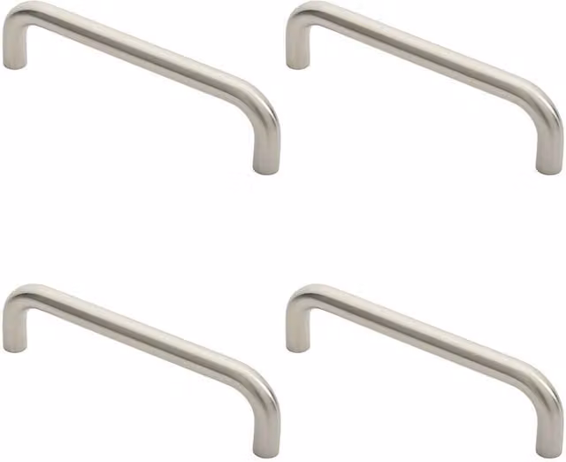 Loops Set of 4 Round D Bar Pull Handles in Brushed Satin Stainless Steel, Silver, Fixing Centres: 225 mm, W/D/H: 244 x 19 x 225 mm