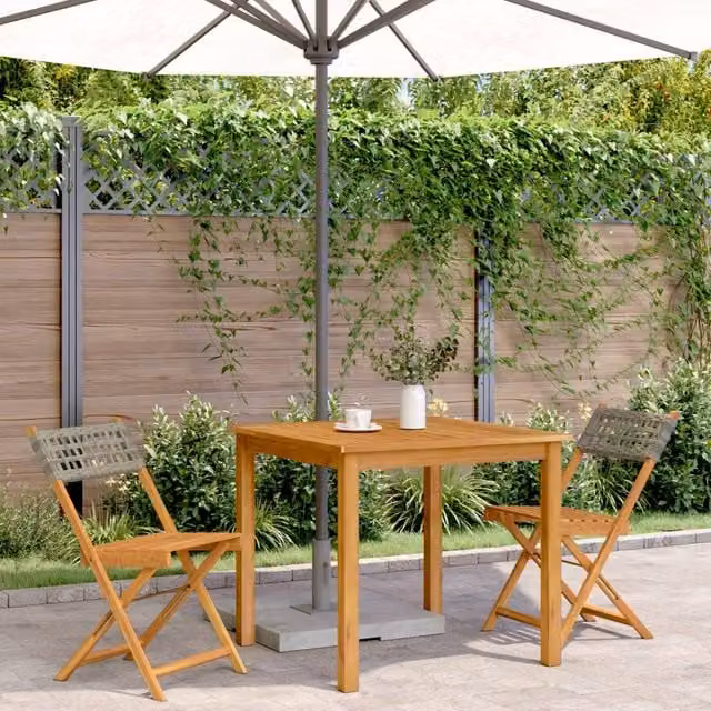 Berkfield Home Beautiful Bistro Chairs, Set of 2, Grey Acacia Wood and Poly Rattan – 1