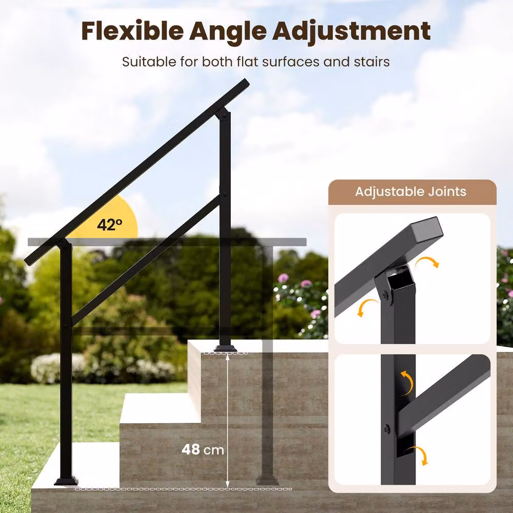 Gymax Black Metal Outdoor Handrail for 1 to 3 Steps with Flexible Angle – 2