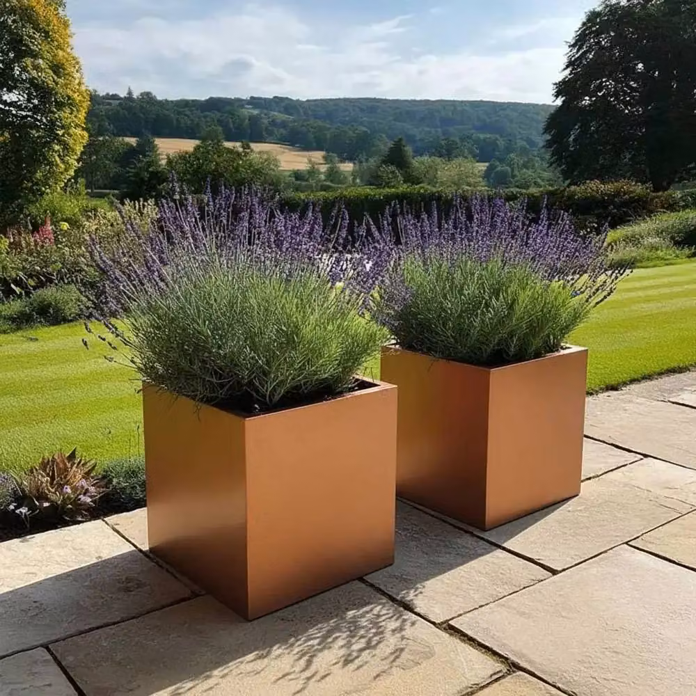 Access Garden Products Square Galvanised Steel Planter Tub in Bronze and Brown, W/D/H: 30 x 30 x 30 cm – 5