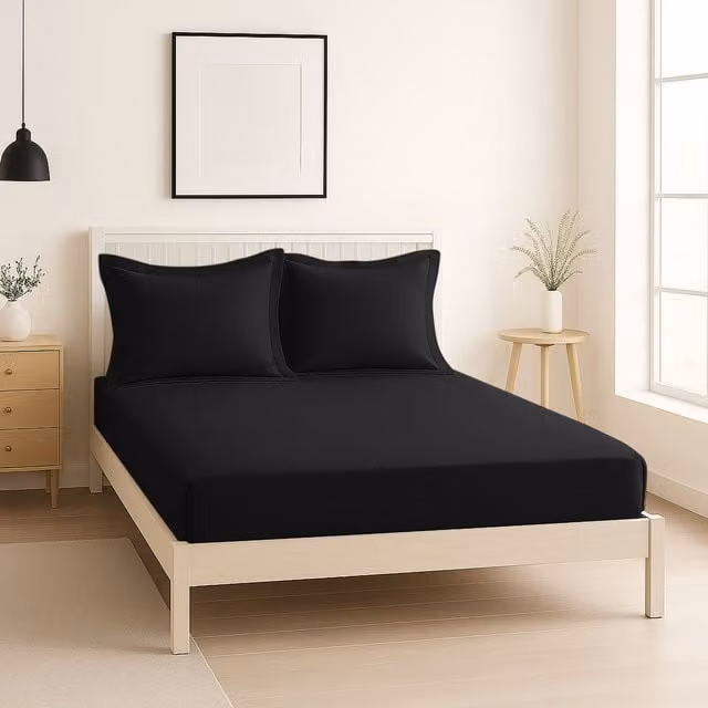 Snug City Luxury 200 Thread Count Cotton Pillowcase Pair in Black with Envelope Closure, W: 48 cm, H: 74 cm – 1
