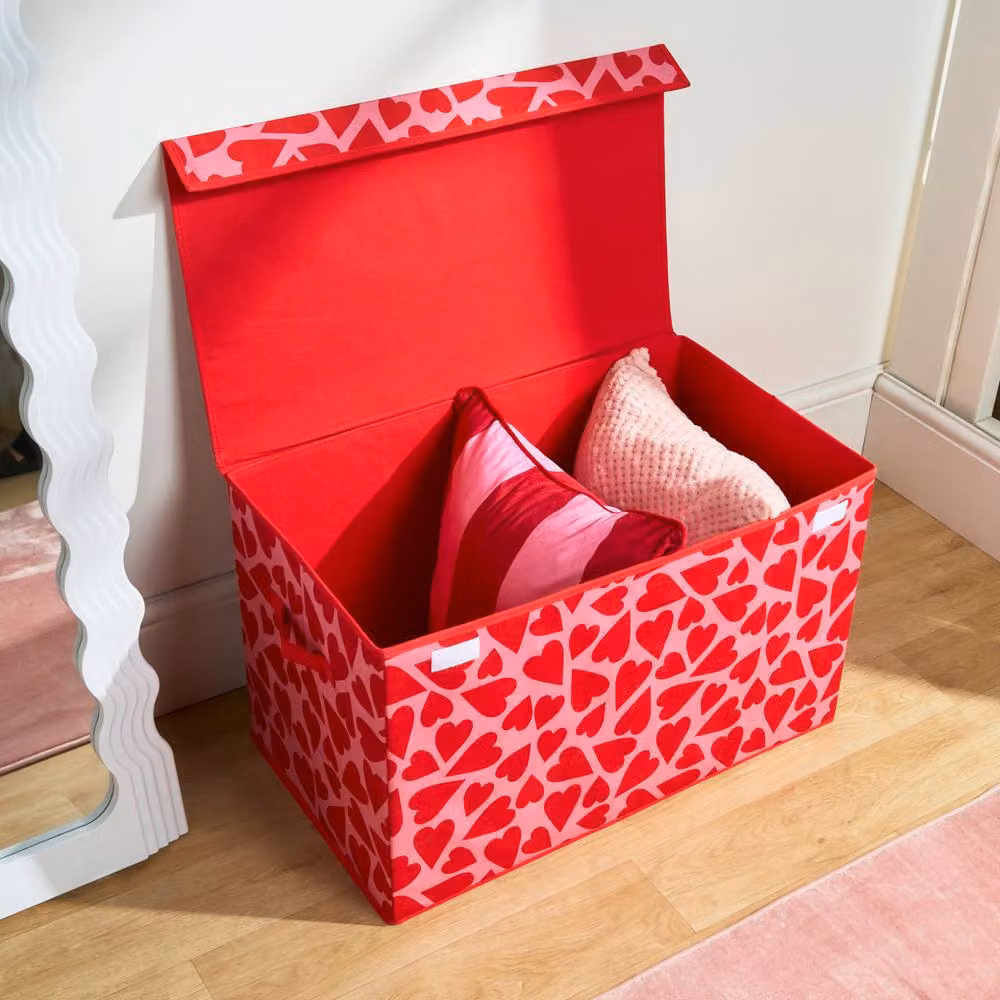 OHS Large Collapsible Fabric Storage Box with Lid and Handles, Pink – 7
