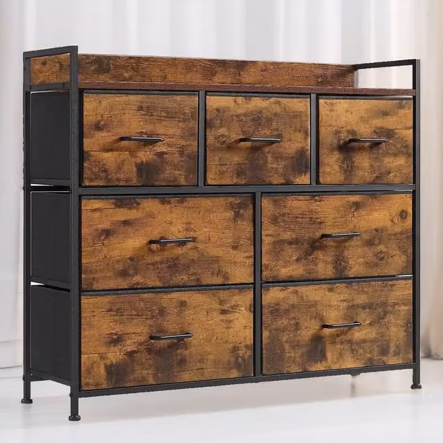 Pirlo Plush Industrial Rustic Brown Chest with 7 Fabric Drawers – 1