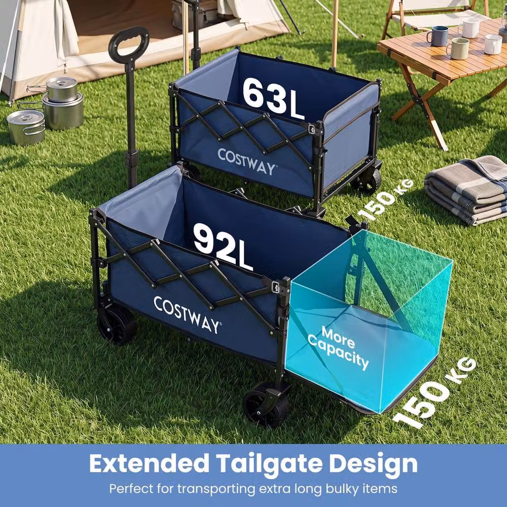 Costway Foldable Transport Trolley with All-Terrain Wheels, Blue – 6