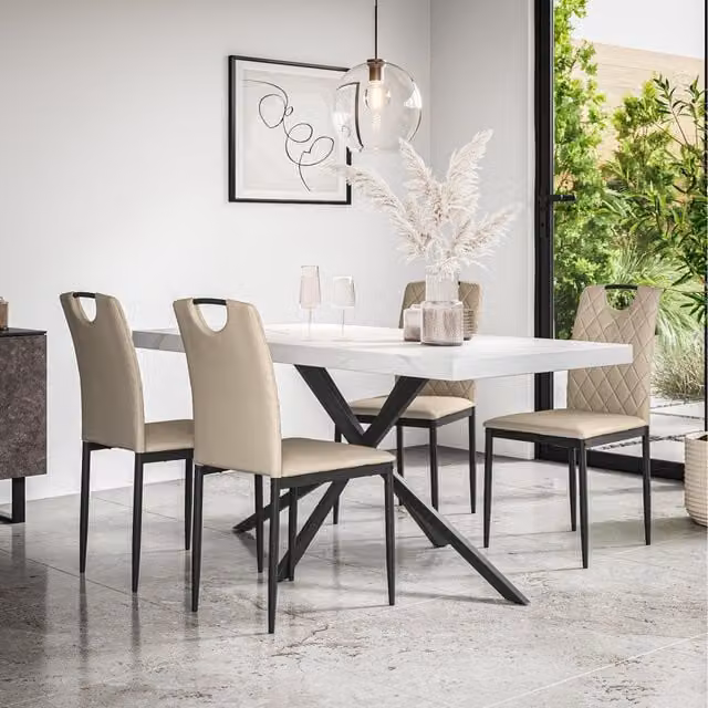 More4Homes Donni Marble Effect Dining Table and 4 Monza Dining Chairs in Beige
