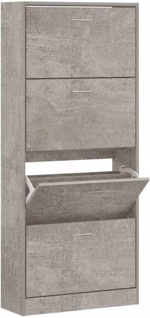 Berkfield Home Modern Grey Shoe Cabinet with Tilting Compartments and Internal Drawers, W: 63 cm, D: 24 cm, H: 147 cm