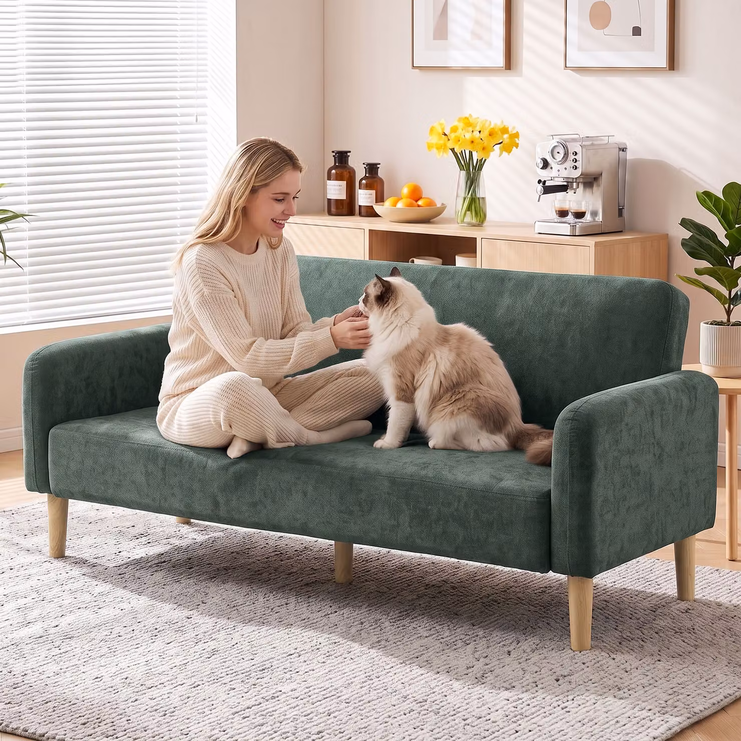 HOMCOM 2 Seater Velvet Sofa in Dark Green with Metal Frame and Mixed Padding – 6