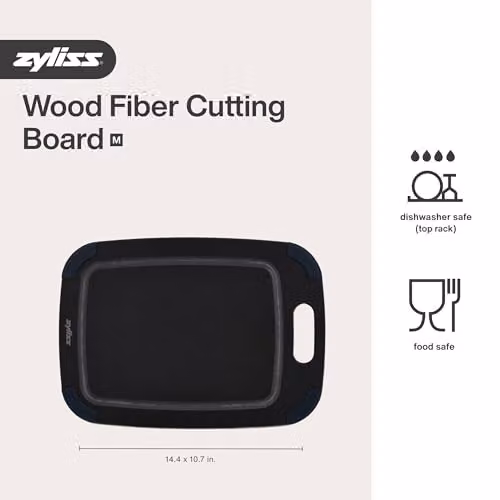 Zyliss Small Rectangular Wooden Fibre Chopping Board in Black with Non-Slip Feet and Juice Groove – 5