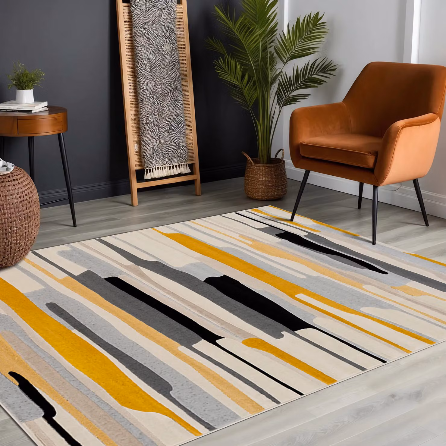 Livabliss Modern Wave Rectangular Rug in Orange, Yellow and Grey, W: 160 cm, L: 220 cm – 6