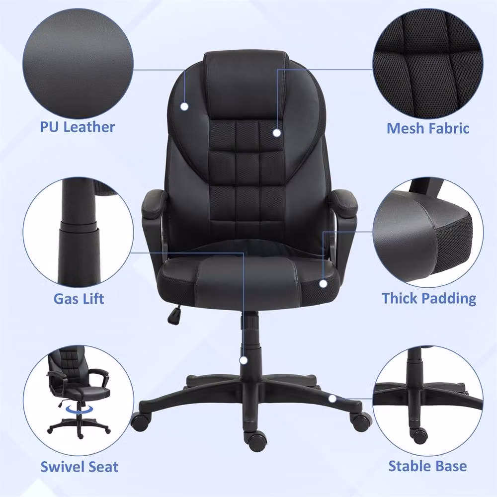 KORVIXA Black Synthetic Leather High Back Executive Office Chair with Armrests and Castors – 4
