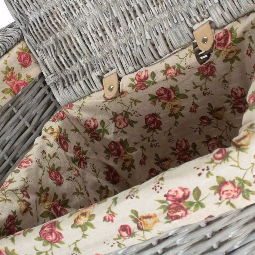 Red Hamper Grey Wash Square Wicker Laundry Basket with Garden Rose Cotton Lining, Small, W/D/H: 33.0 x 50.0 x 33.0 cm – 2