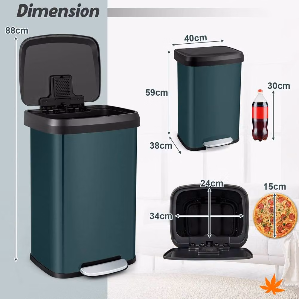 Havendro 50L Stainless Steel Step Garbage Bin with Soft Close and Odour Filter, Green – 2