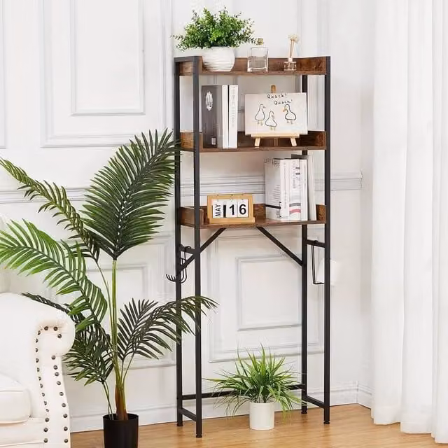 VOGREX 3-Tier Over Toilet Storage Rack, Black Freestanding Metal Bathroom Shelf Organizer
