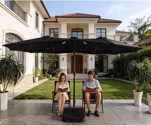 Gr8 Garden Double Sided Cantilever Garden Parasol in Black, W/D/H: 455 x 455 x 270 cm