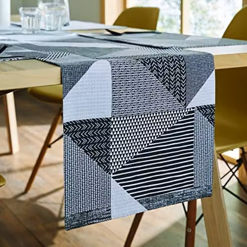 Catherine Lansfield Larsson Geo Cotton Table Runner, Grey, W/H: 33 x 220 cm – 1