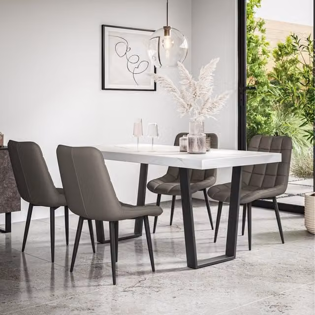 More4Homes Aria Dining Set with Marble Effect Rectangular Table and 4 Nova Faux Leather Chairs in Grey, White and Black