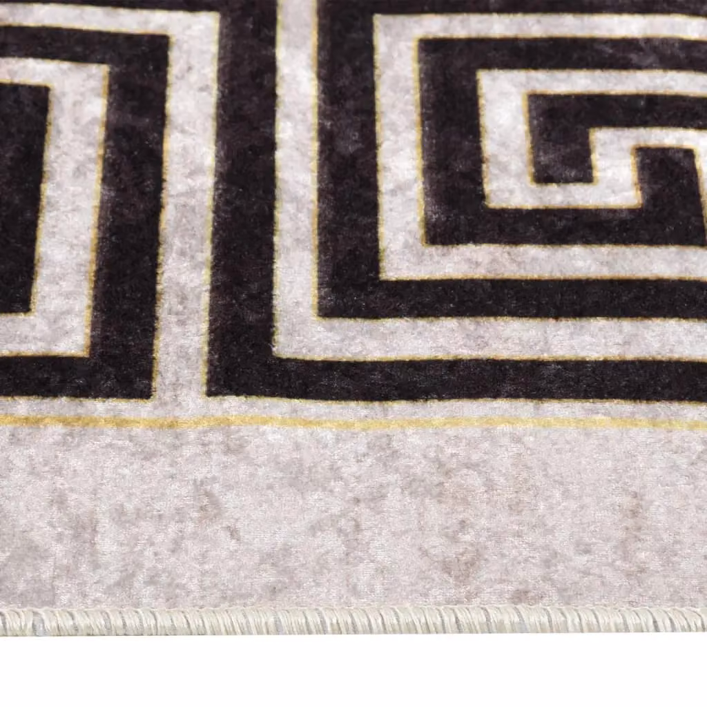 Berkfield Home Washable Anti Slip Geometric Art Deco Round Rug in Light Beige, Diameter: 100 cm – 3