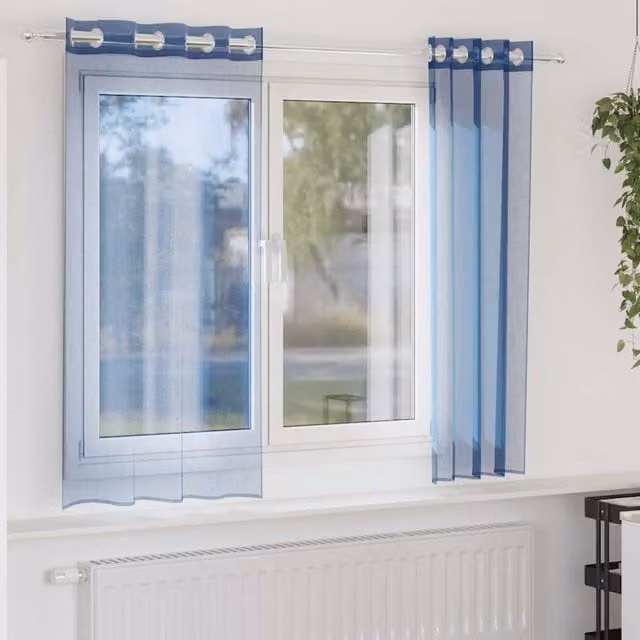 Berkfield Home Royal Blue Voile Fabric Panel Curtains with Eyelets, 2 Pack