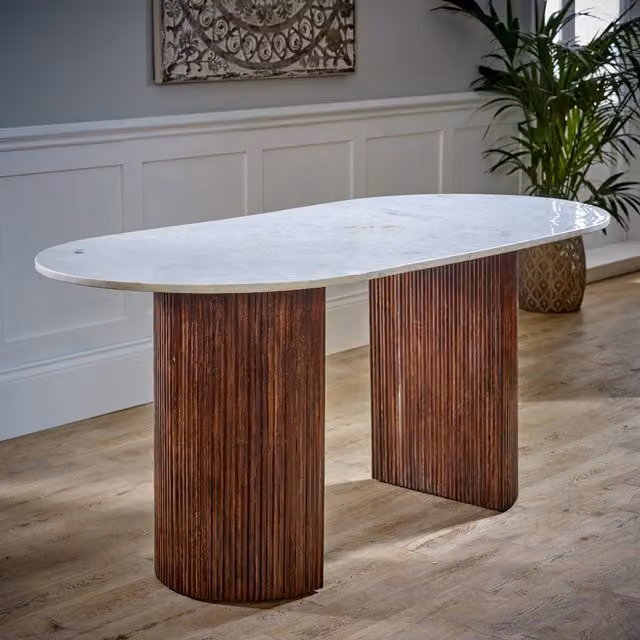 Luxor Living Luxor Mango Wood and Marble Top Rectangular Dining Table, Brown, Width: 170 cm