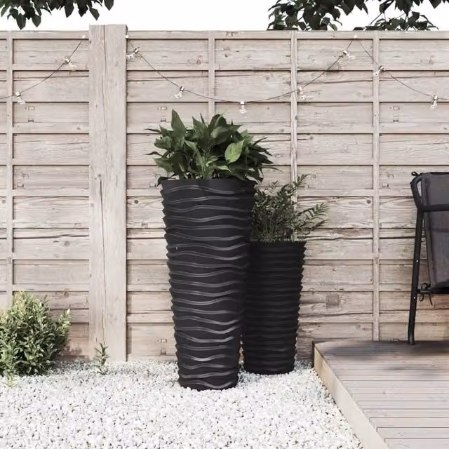 Berkfield Home Planter with Removable Inner Pot in Black and Anthracite with Grooved Look – 1