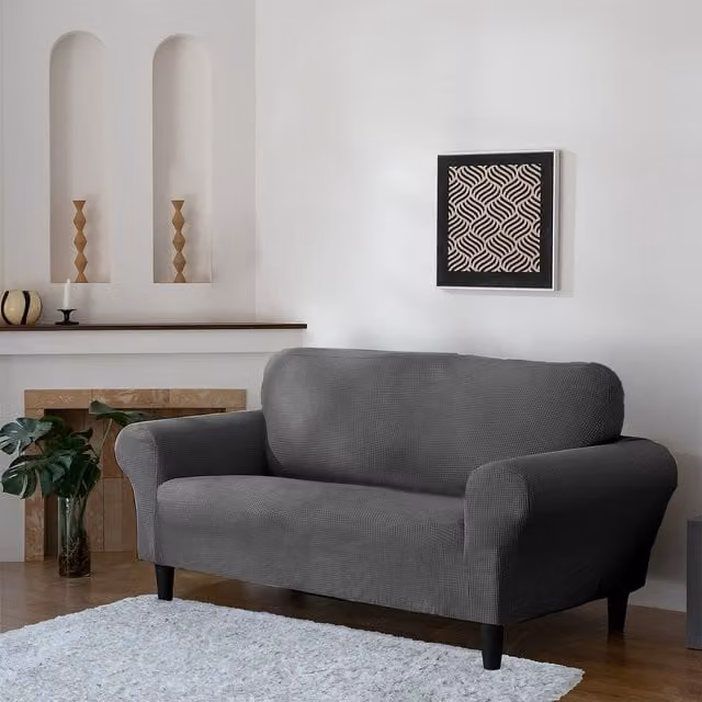 Delby Grey Stretch Elastic Armchair Cover