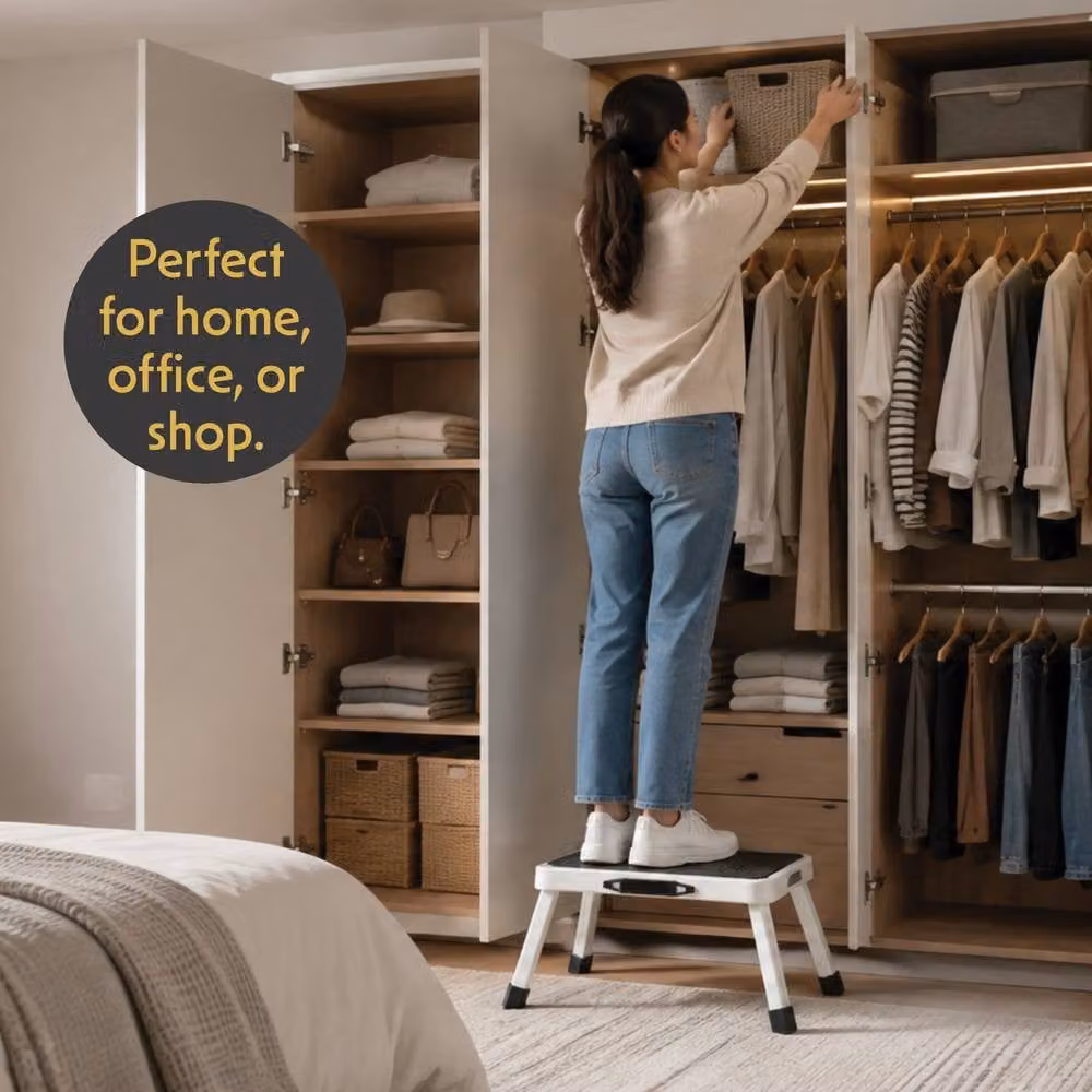 Futura Foldable Steel Step Ladder in White with Rubber Feet, W/D/H: 38.0 x 26.5 x 18.0 cm – 7