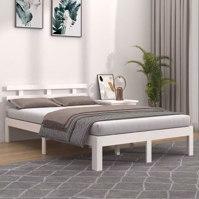 Berkfield Home Double Bed Frame in White Solid Pine Wood, W/D/H: 135 x 190 cm – 1