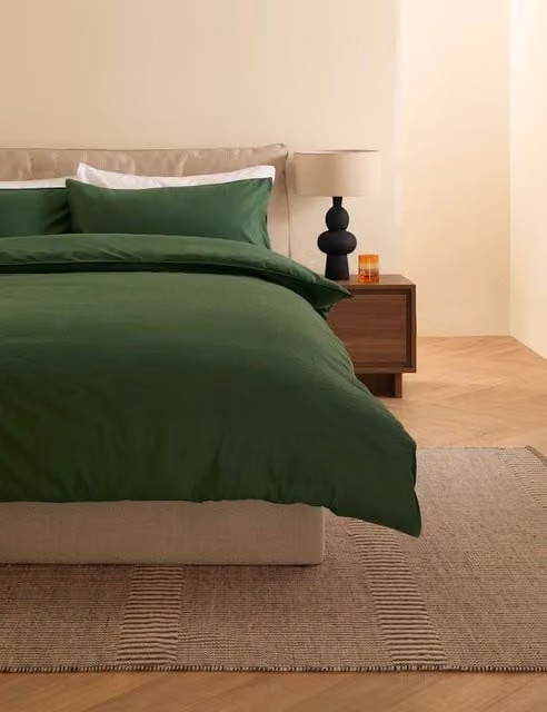 MADE Dark Green Pure Cotton Textured Duvet Cover Set, W: 180 cm, H: 200 cm