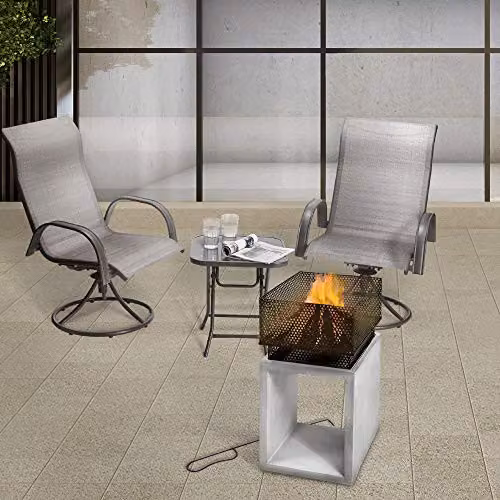 Teamson Home Metal and Concrete Chiminea Outdoor Fire Pit with Poker and Storage, Grey/Black, H: 72 cm, W: 35 cm, D: 35 cm – 4