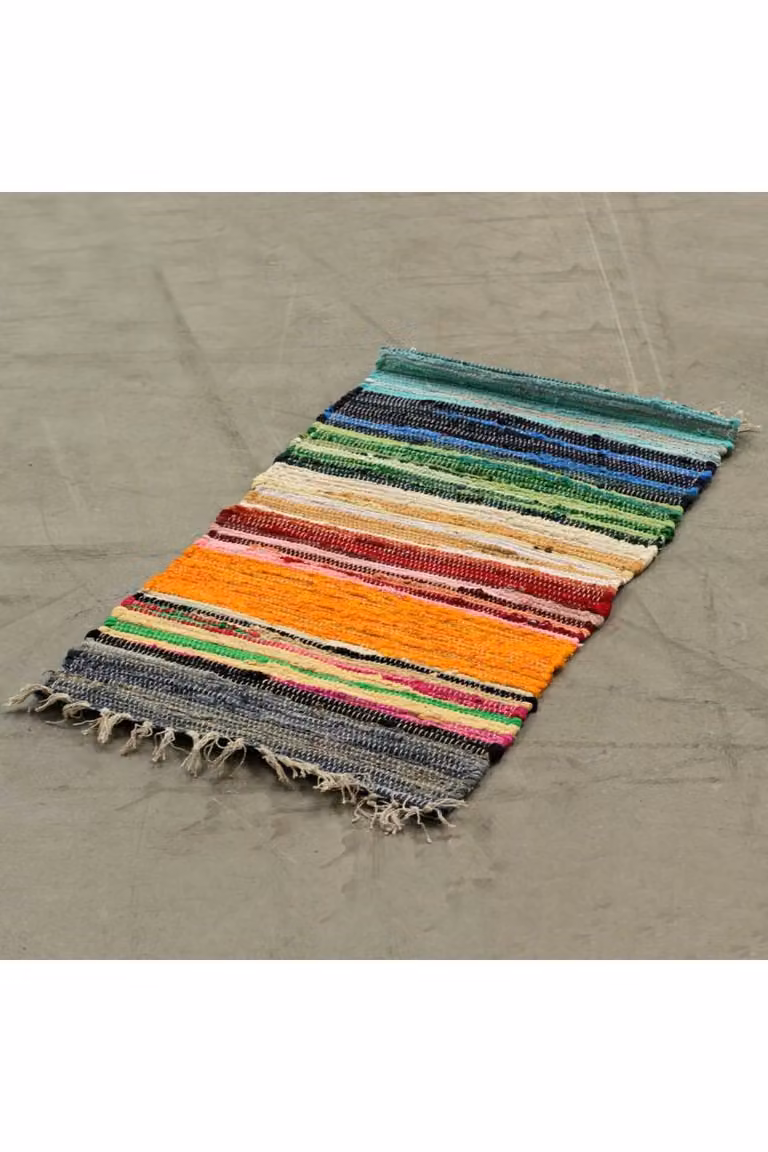 KDMD Rainbow Rag Rug, Multicolour Striped Boho Design, W: 50 cm x D: 90 cm