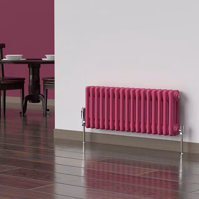 Lux Heat Horizontal 3-Column Steel Radiator in Barbie Pink, W: 30.0 cm, H: 78.5 cm