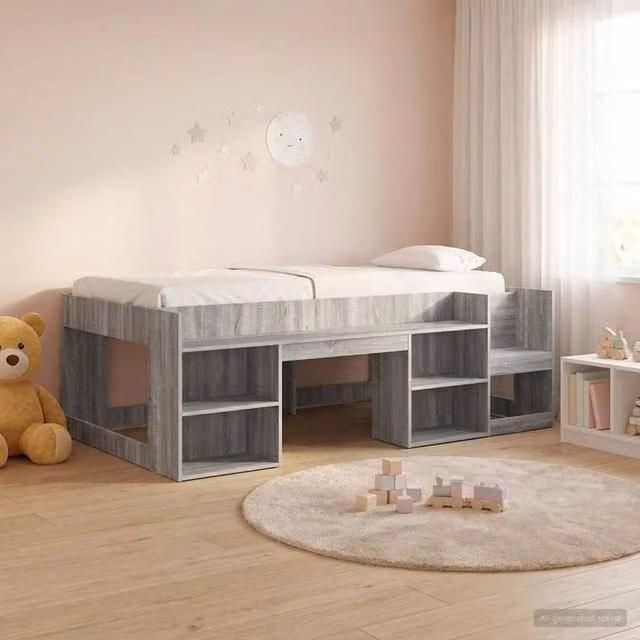 Berkfield Home Kids Bed Frame with Side Compartment Storage in Grey, W/D/H: 90 x 200 cm – 1