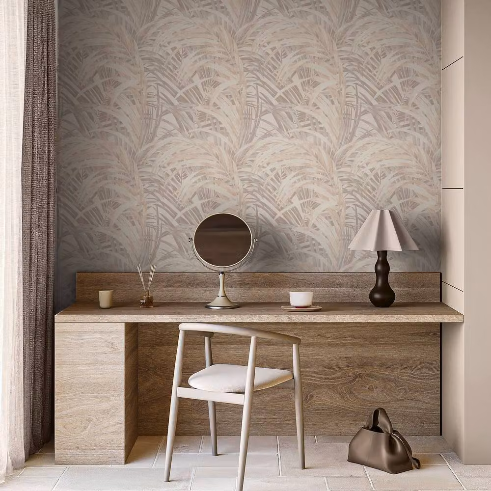 Boutique Congo Pebble Botanical Vinyl Wallpaper in Beige and Grey, Width: 52 cm – 2