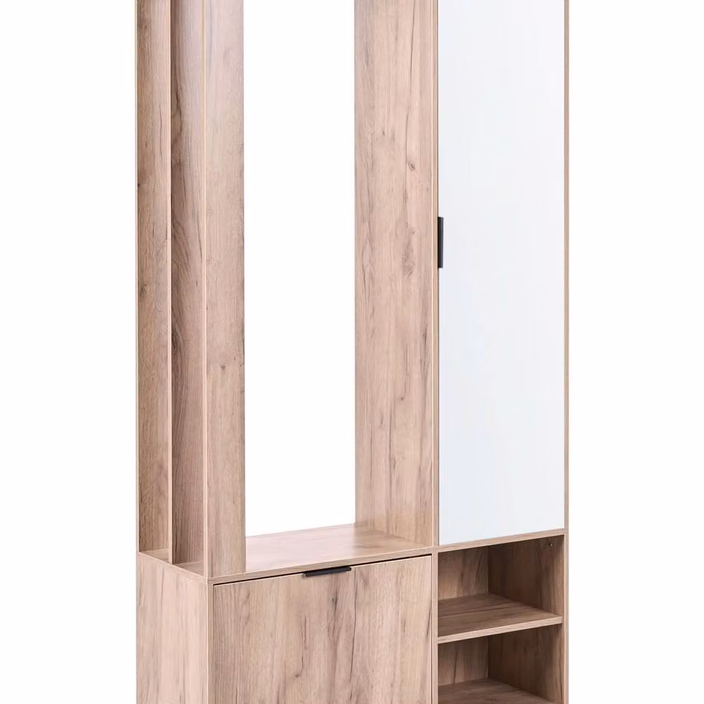 Wyld and Coco Brown Modern Hallway Wardrobe with Mirrored Door and Internal Shelves H 190 x W 100 x D 35 cm – 2