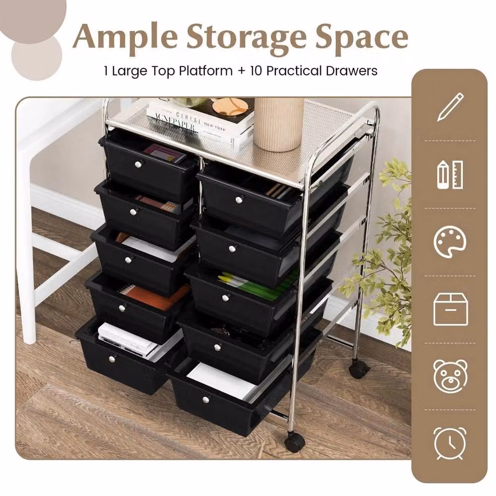 FORGEVIO Mobile Rolling Utility Cart in Black Metal for Office, Kitchen or Living Room – 3