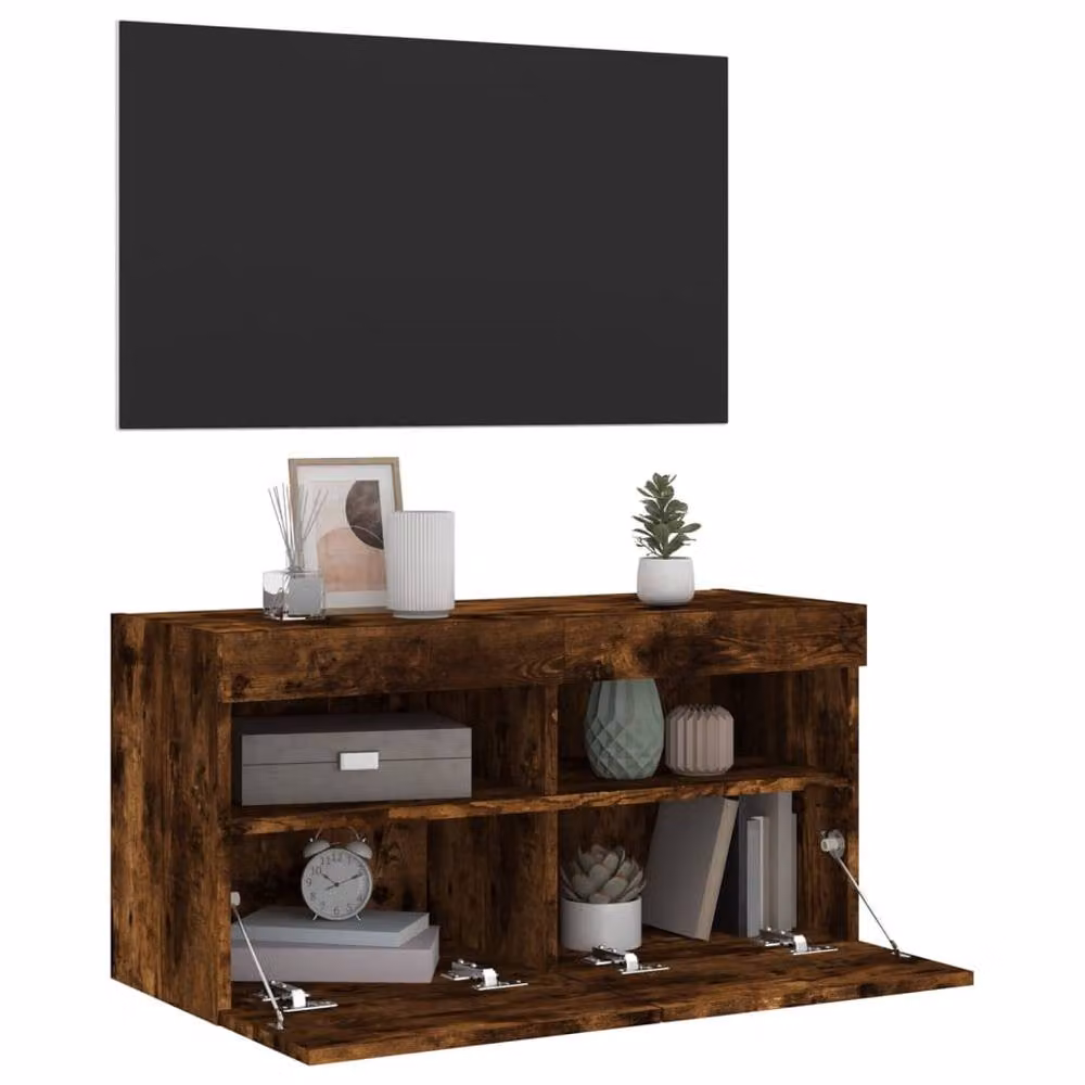 Berkfield Home TV Wall Cabinet with LED Lights in Smoked Oak Brown, W/D/H: 80 x 30 x 40 cm – 7
