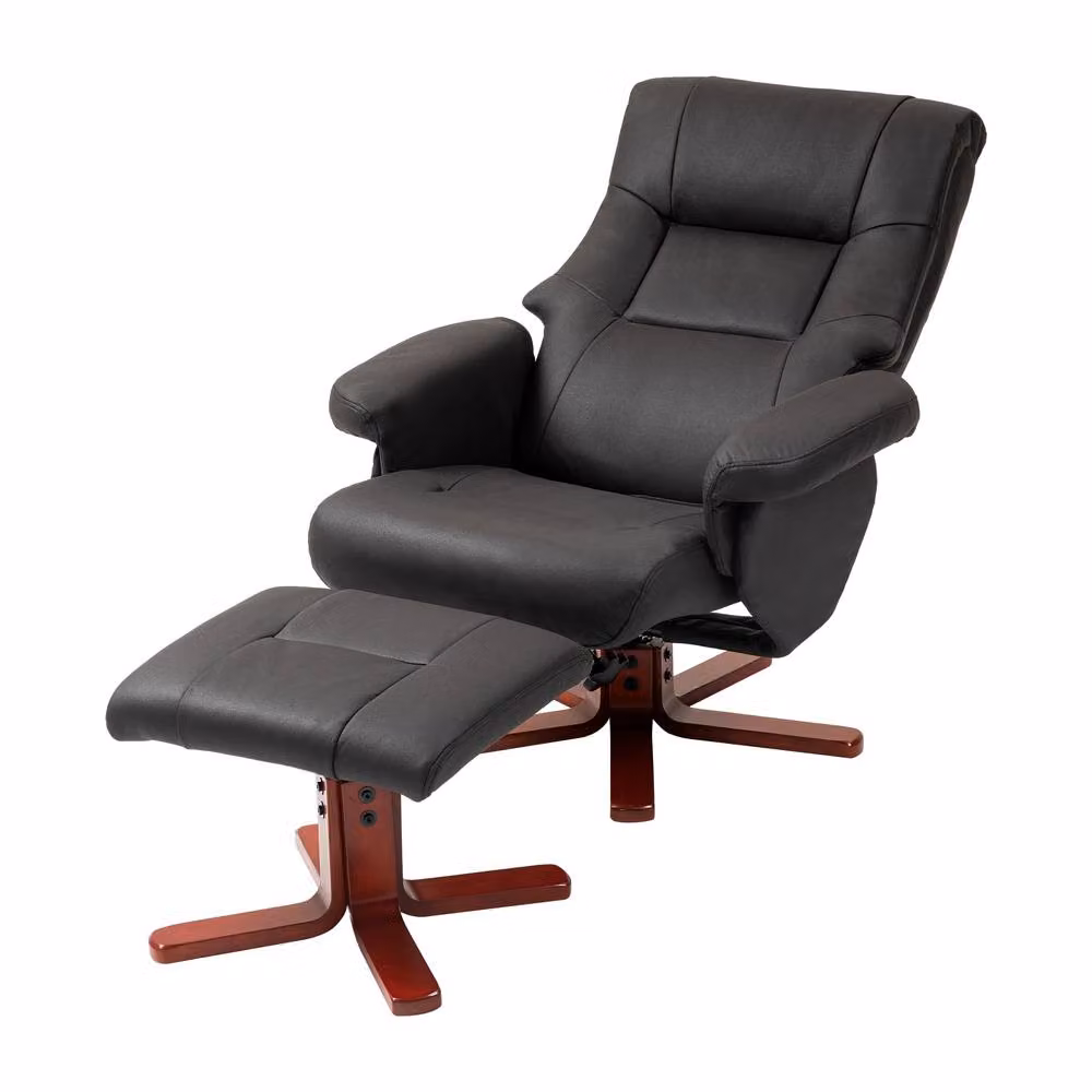 STILVORA Recliner and Footstool Set in Black with Manual Recline and Synthetic Leather Finish – 4