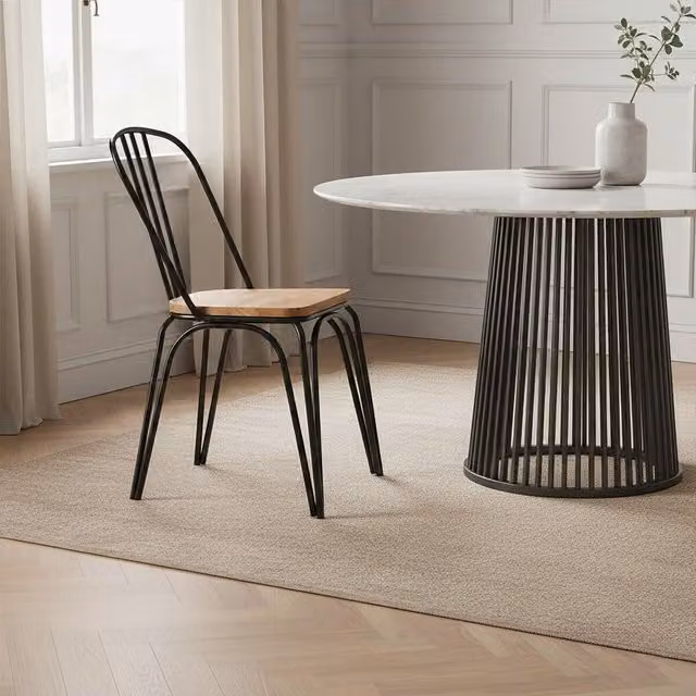 Orsina Industrial Dining Chair with Elm Wood Seat and Black Metal Frame – 1